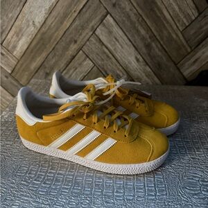 Adidas Kids Bright Yellow Sneakers with White Stripes